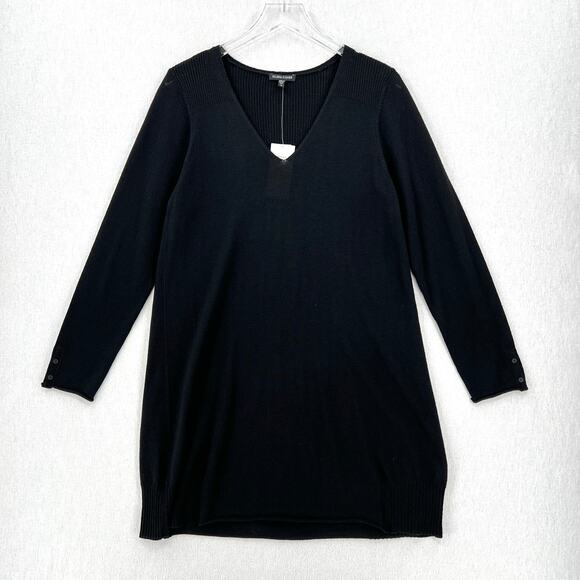 EILEEN FISHER Merino Jersey V-neck Layering Dress Womens Medium Black NWT Flawed - Picture 1 of 14